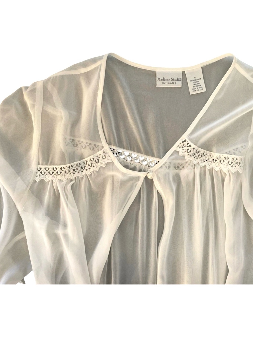 Madison Studio Vintage Sheer Peignoir Robe White Size S / M - Picture 6 of 8